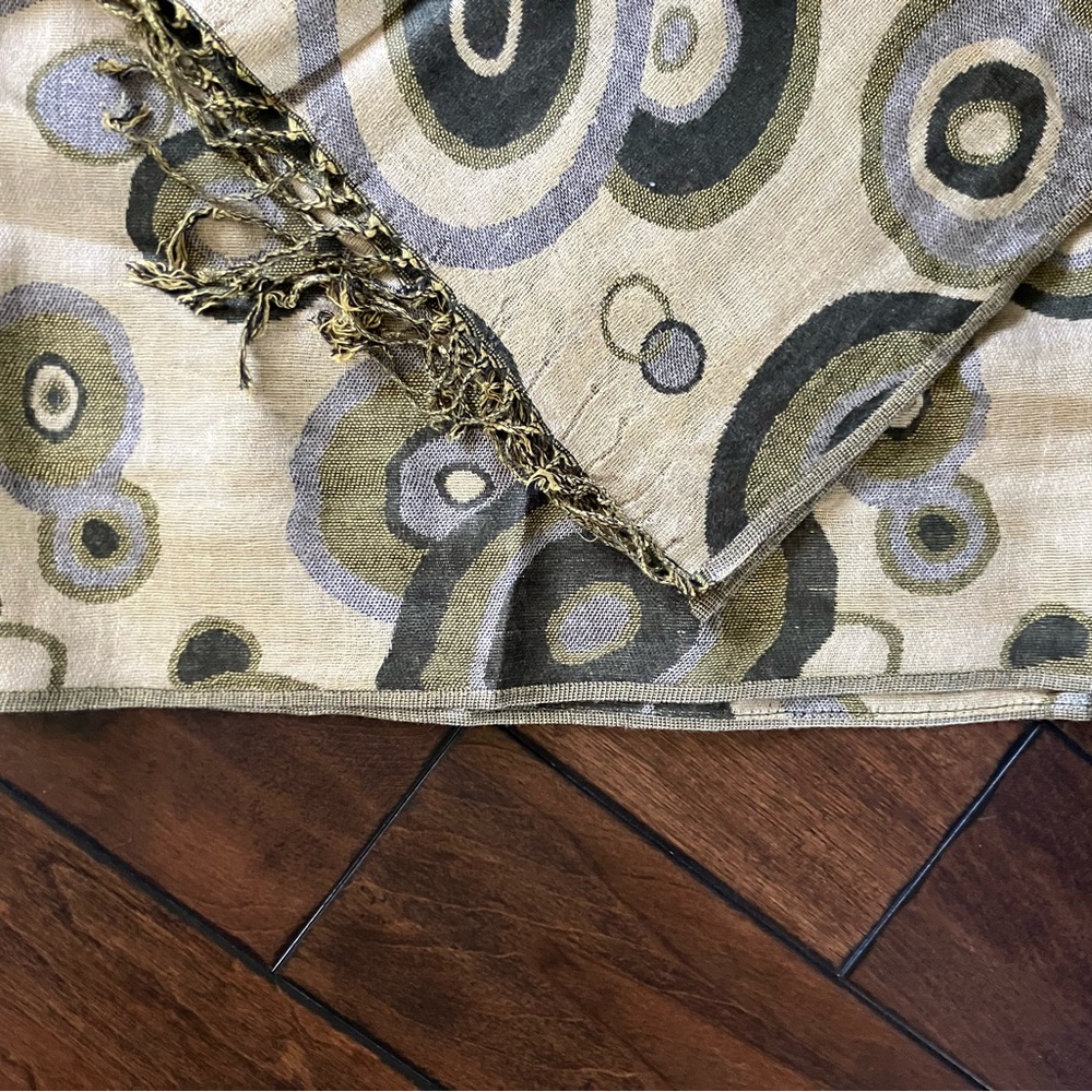 Pashmina Olive and Cream Swirl Scarf - Reversible - New